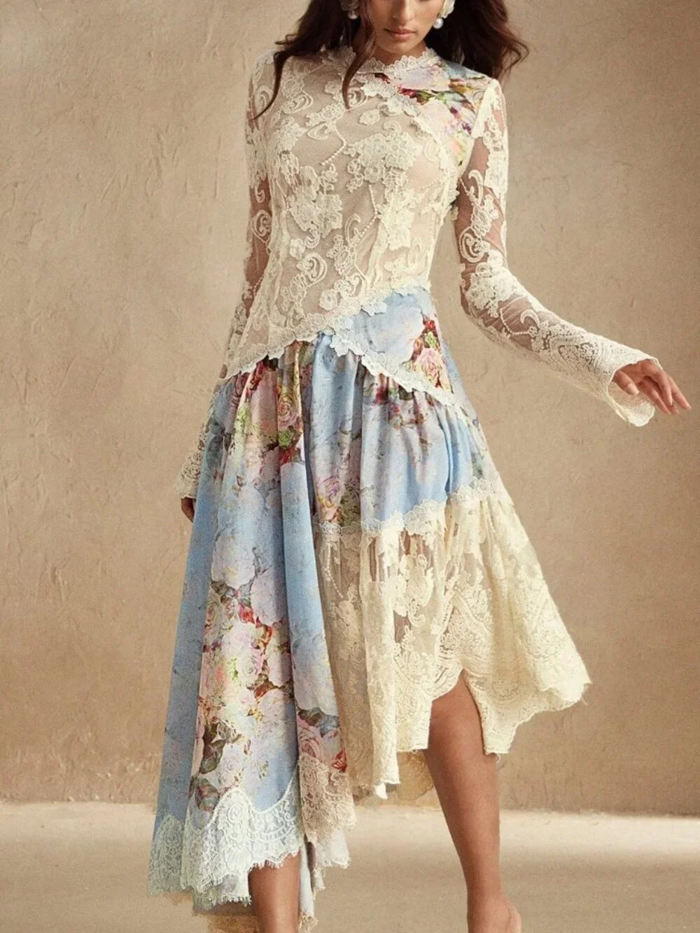 Blue Elegant Women's Romantic Lace Patchwork Woven Dress - Picture 1 of 7